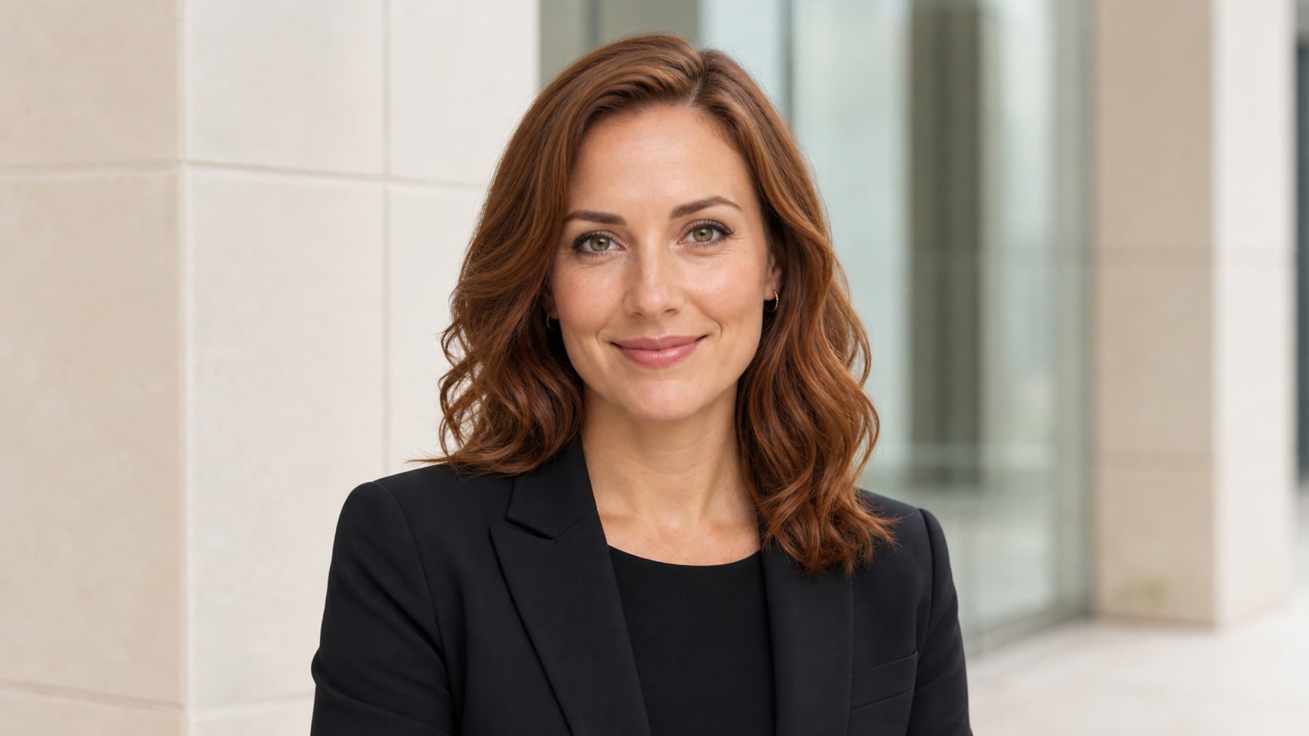 Illustrative professional AI headshot in a modern office setting
