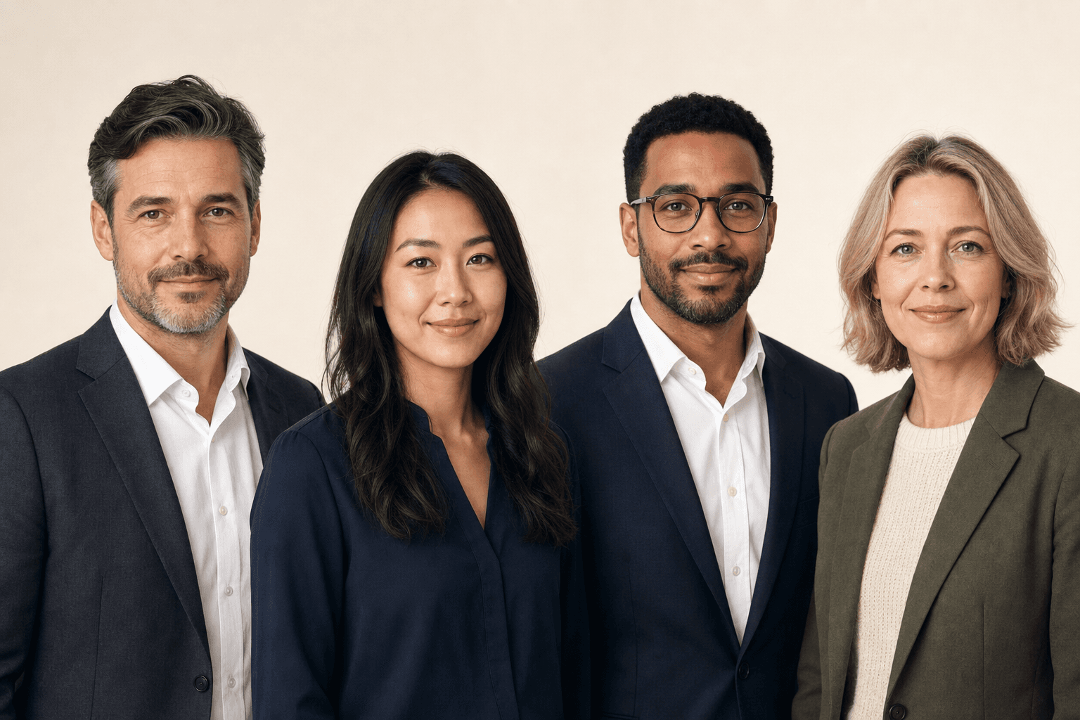 Illustrative four-person advisory team with consistent portrait direction
